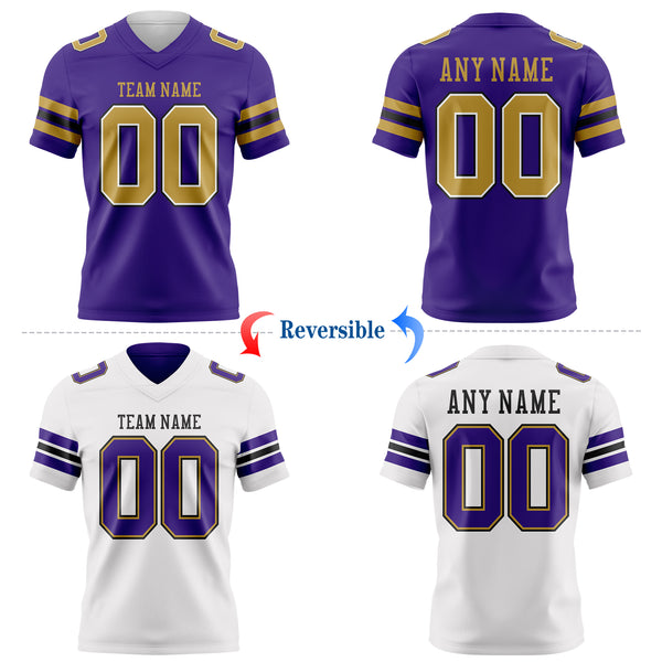 Custom Purple Old Gold White-Black Reversible Double Side Authentic Football Jersey