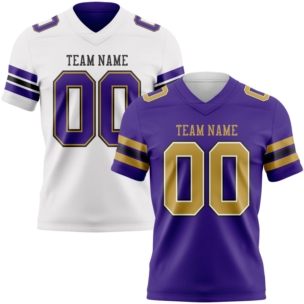 Custom Purple Old Gold White-Black Reversible Double Side Authentic Football Jersey