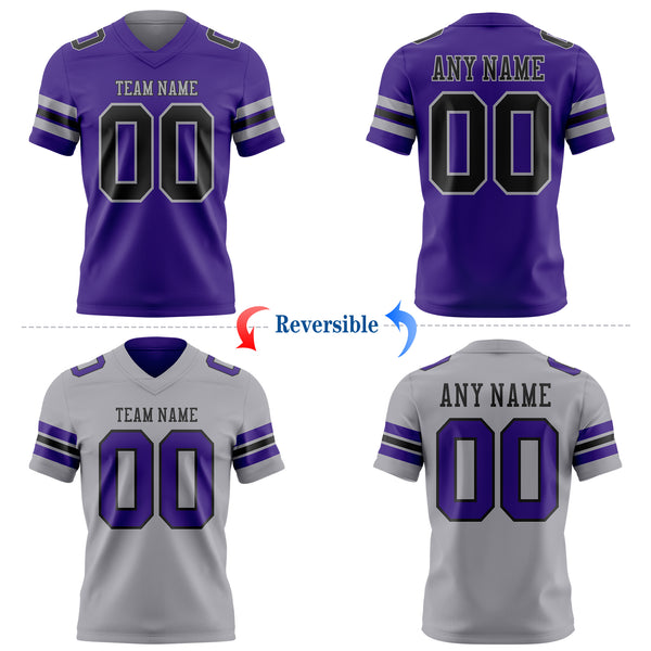 Custom Purple Black-Gray Reversible Double Side Authentic Football Jersey