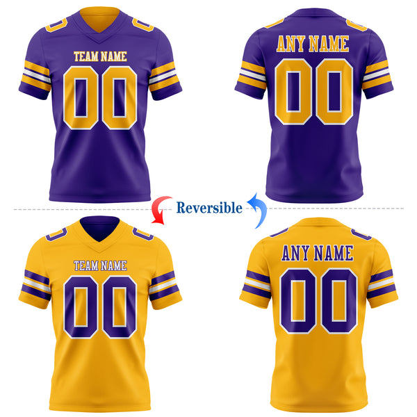 Custom Purple Gold-White Reversible Double Side Authentic Football Jersey