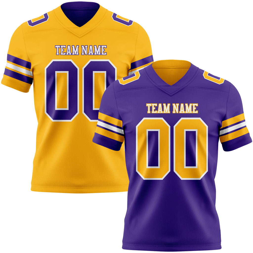 Custom Purple Gold-White Reversible Double Side Authentic Football Jersey