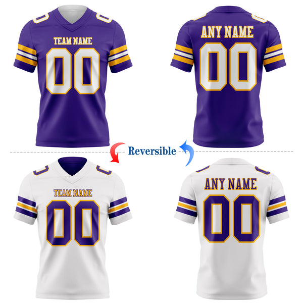 Custom Purple White-Gold Reversible Double Side Authentic Football Jersey