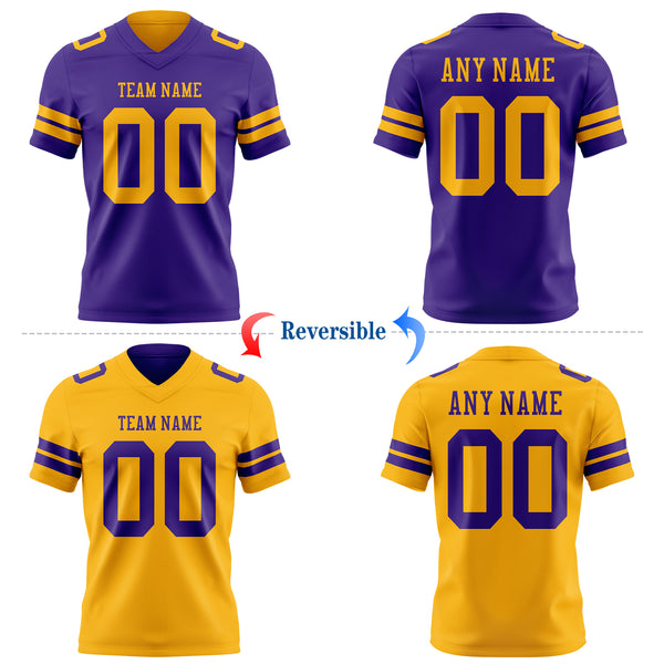 Custom Purple-Gold Reversible Double Side Authentic Football Jersey