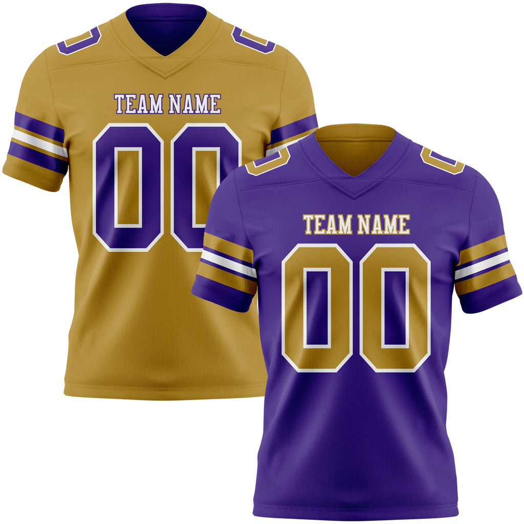 Custom Purple Old Gold-White Reversible Double Side Authentic Football Jersey
