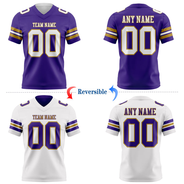 Custom Purple White-Old Gold Reversible Double Side Authentic Football Jersey