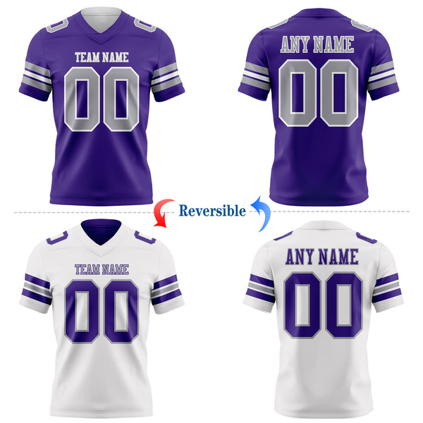 Custom Purple Gray-White Reversible Double Side Authentic Football Jersey