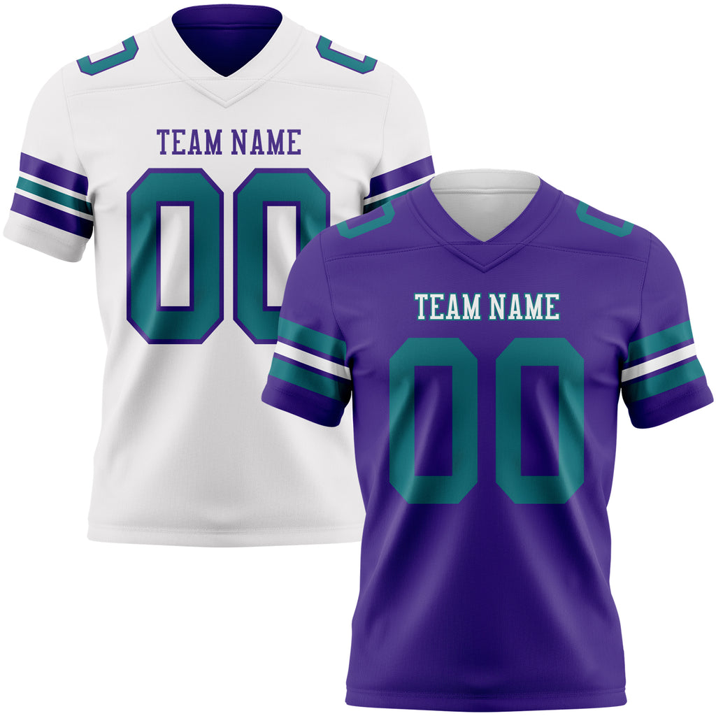 Custom Purple Teal-White Reversible Double Side Authentic Football Jersey