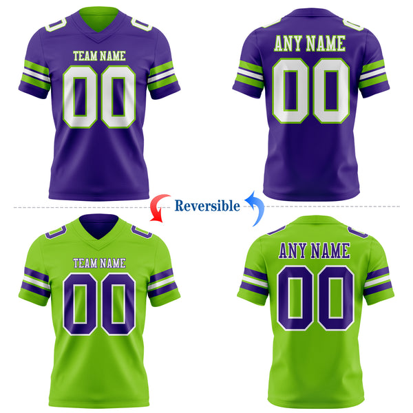 Custom Purple White-Neon Green Reversible Double Side Authentic Football Jersey
