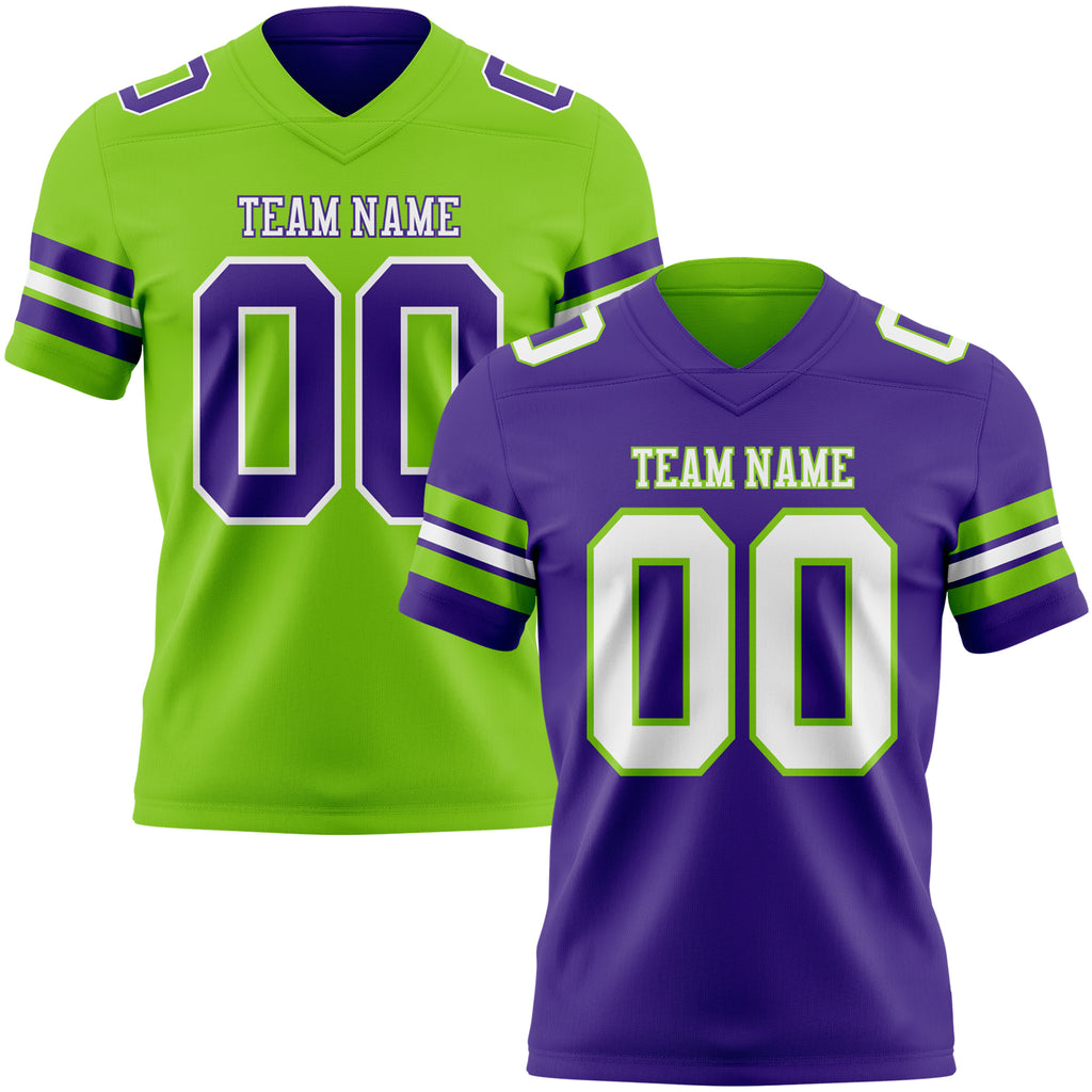 Custom Purple White-Neon Green Reversible Double Side Authentic Football Jersey
