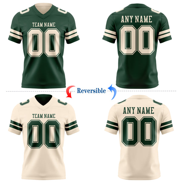 Custom Green-Cream Reversible Double Side Authentic Football Jersey