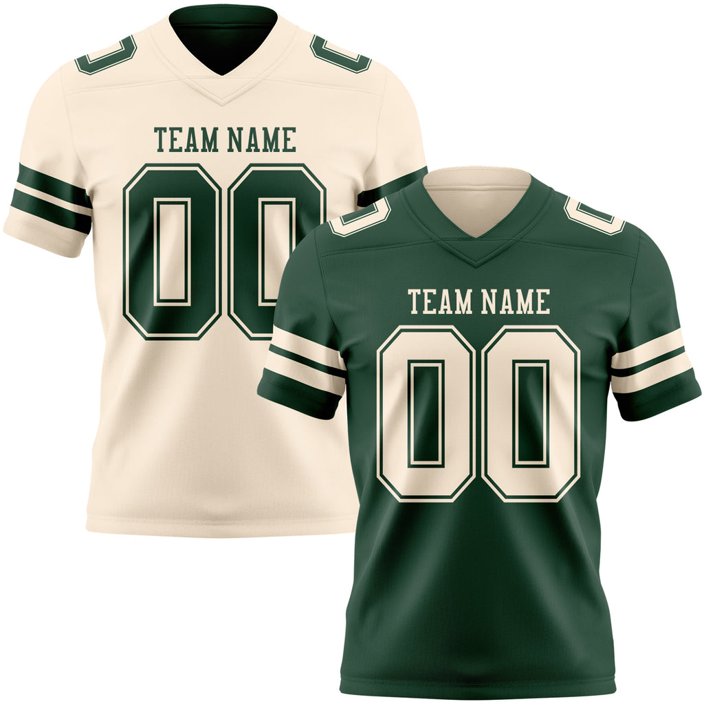 Custom Green-Cream Reversible Double Side Authentic Football Jersey