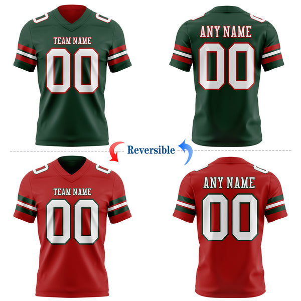 Custom Green White-Red Reversible Double Side Authentic Football Jersey