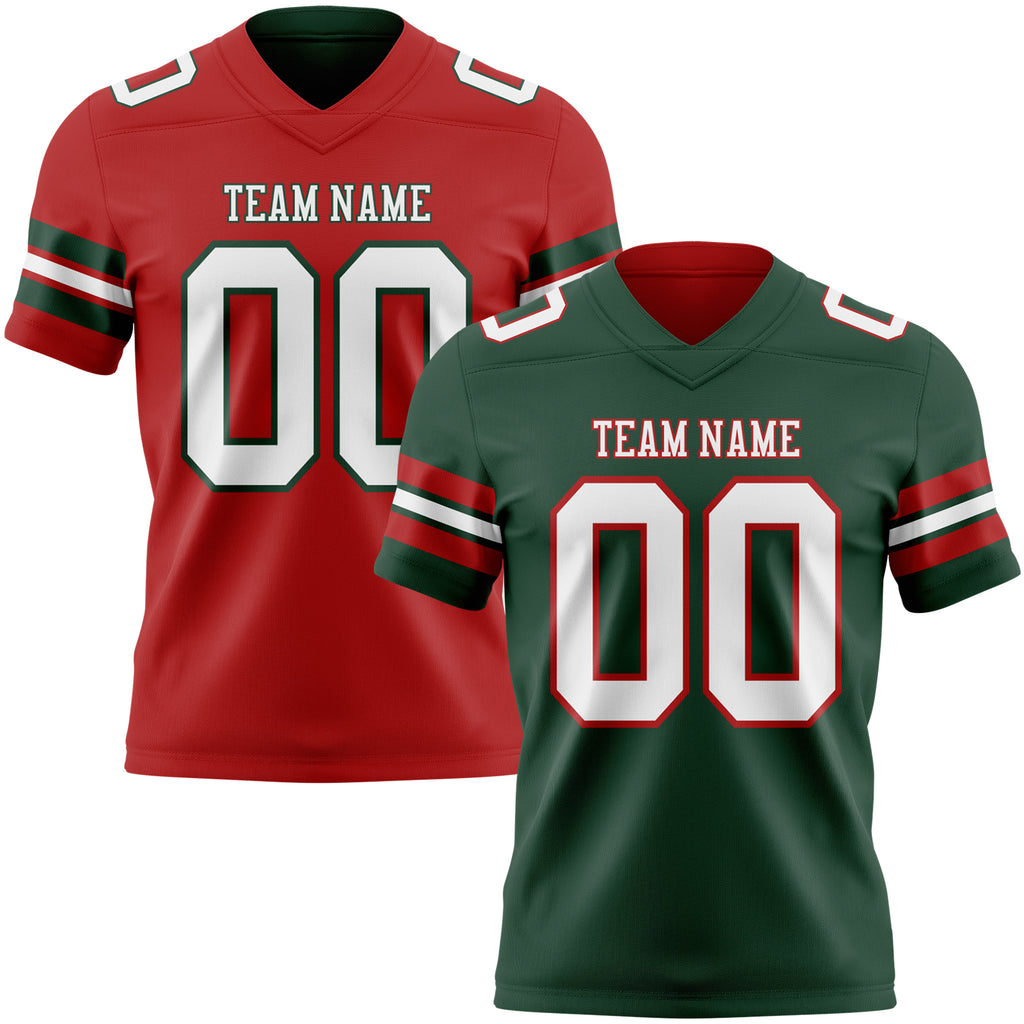 Custom Green White-Red Reversible Double Side Authentic Football Jersey