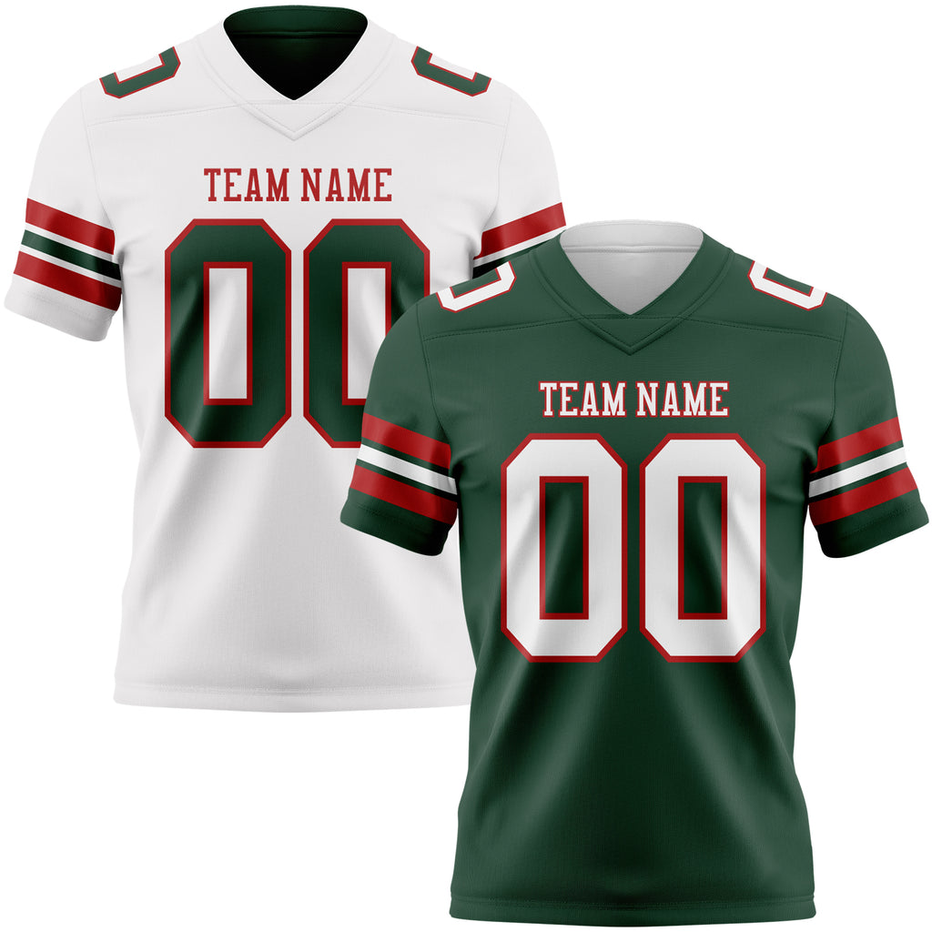 Custom Green White-Red Reversible Double Side Authentic Football Jersey