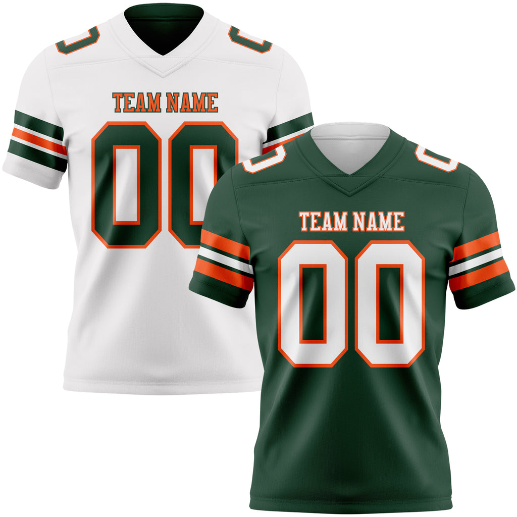 Custom Green White-Orange Reversible Double Side Authentic Football Jersey