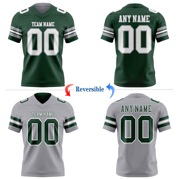 Custom Green White-Gray Reversible Double Side Authentic Football Jersey