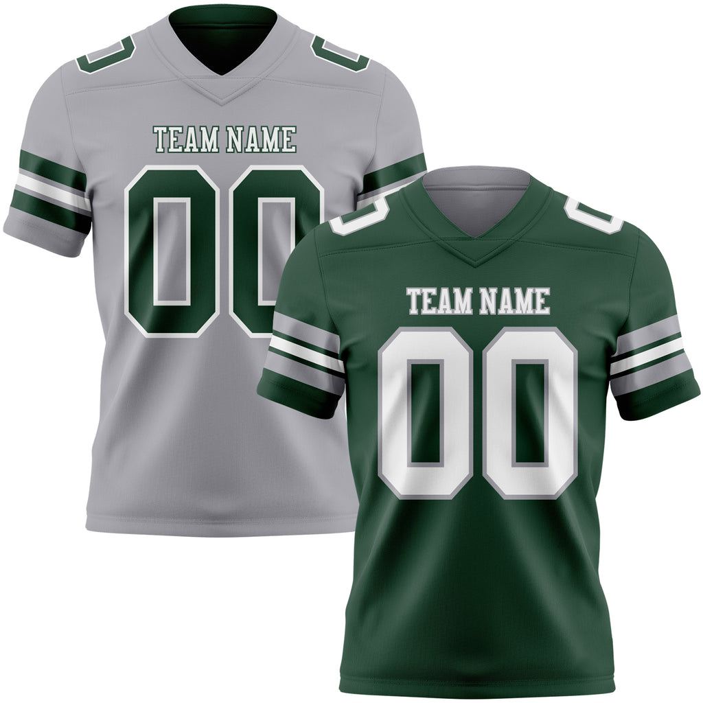 Custom Green White-Gray Reversible Double Side Authentic Football Jersey