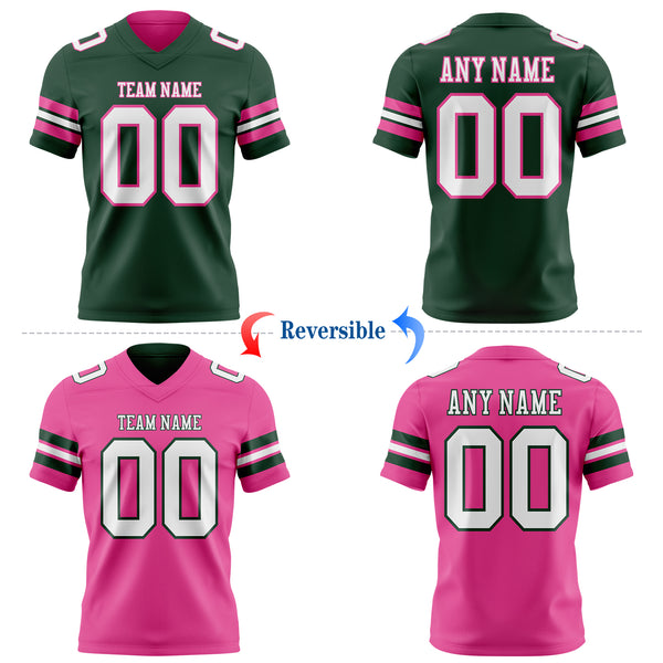 Custom Green White-Pink Reversible Double Side Authentic Football Jersey