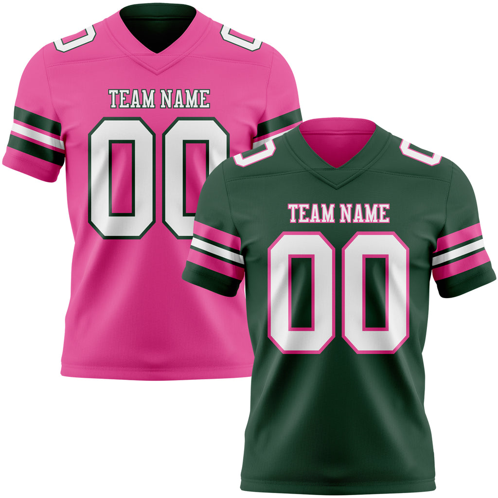 Custom Green White-Pink Reversible Double Side Authentic Football Jersey