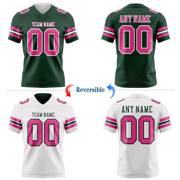 Custom Green Pink-White Reversible Double Side Authentic Football Jersey