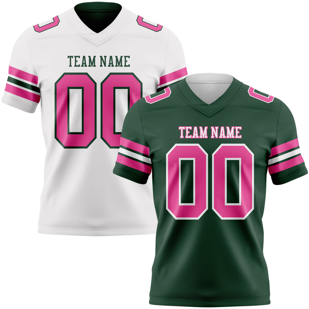 Custom Green Pink-White Reversible Double Side Authentic Football Jersey