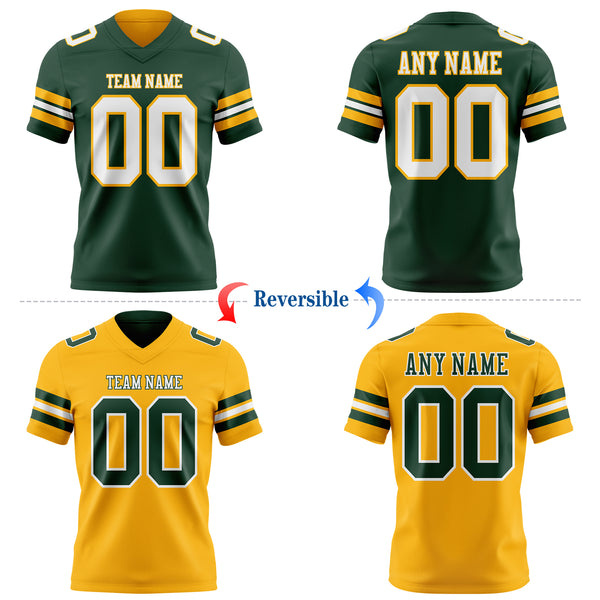 Custom Green White-Gold Reversible Double Side Authentic Football Jersey