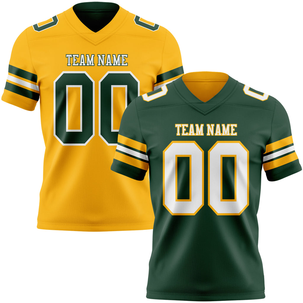 Custom Green White-Gold Reversible Double Side Authentic Football Jersey
