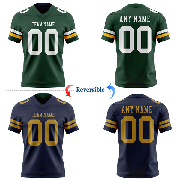 Custom Green Navy Reversible Double Side Authentic Football Jersey