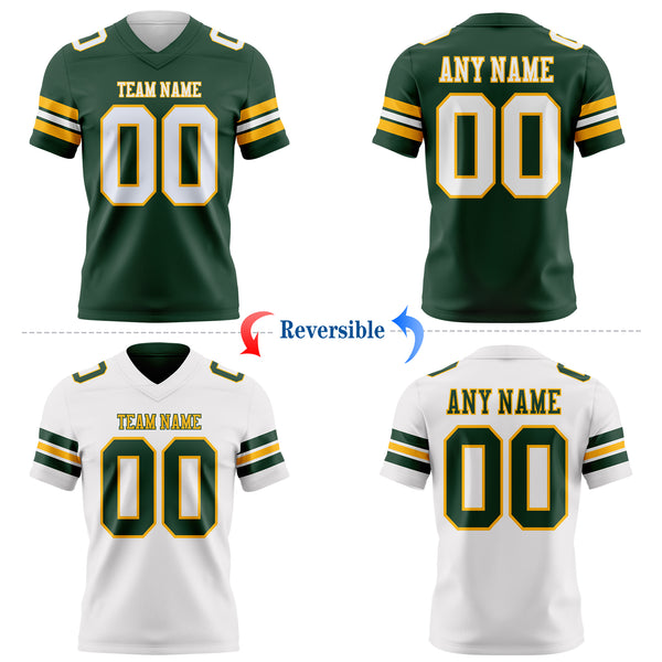 Custom Green White-Gold Reversible Double Side Authentic Football Jersey