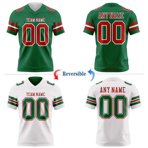 Custom Kelly Green Red-White Reversible Double Side Authentic Football Jersey