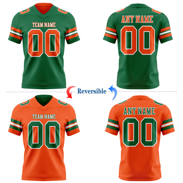 Custom Kelly Green Orange-White Reversible Double Side Authentic Football Jersey