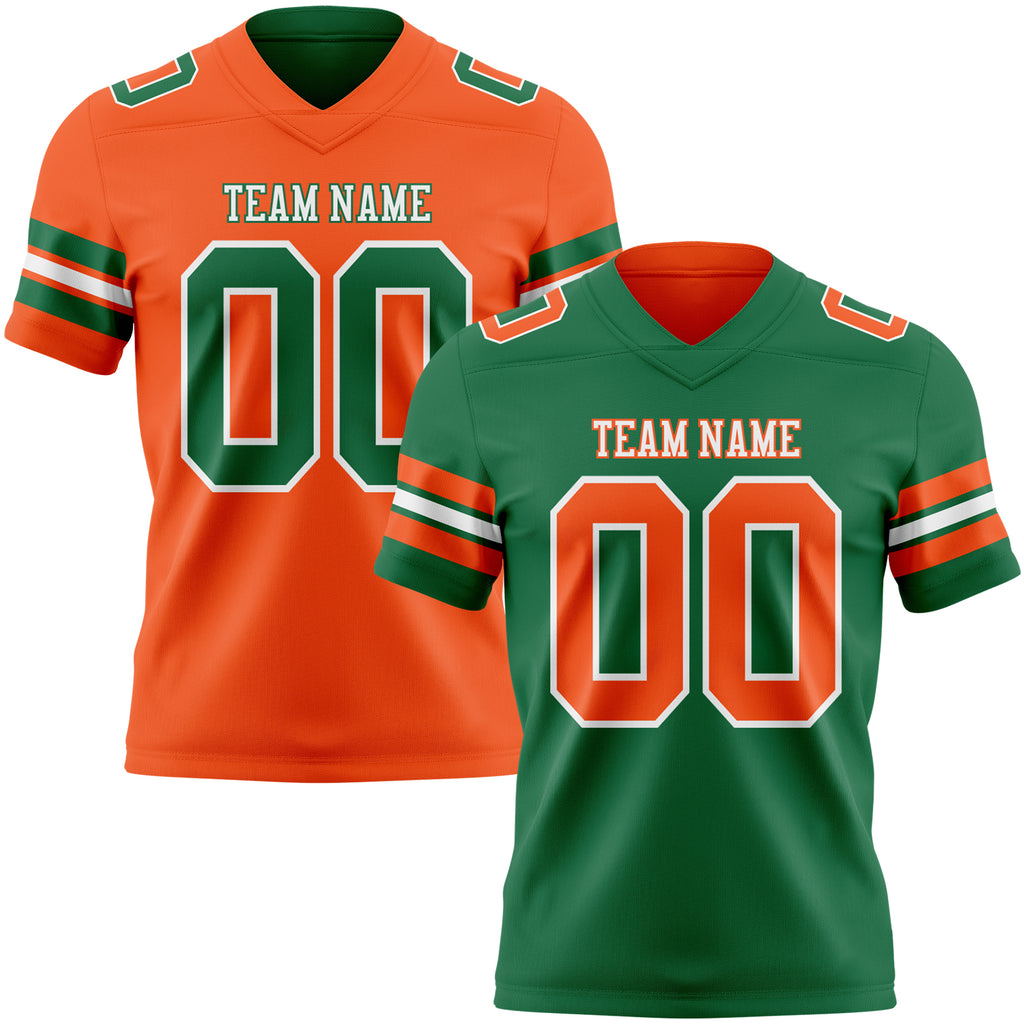 Custom Kelly Green Orange-White Reversible Double Side Authentic Football Jersey