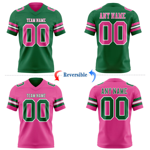 Custom Kelly Green Pink-White Reversible Double Side Authentic Football Jersey
