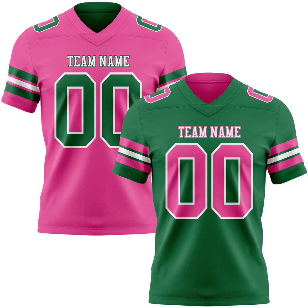 Custom Kelly Green Pink-White Reversible Double Side Authentic Football Jersey