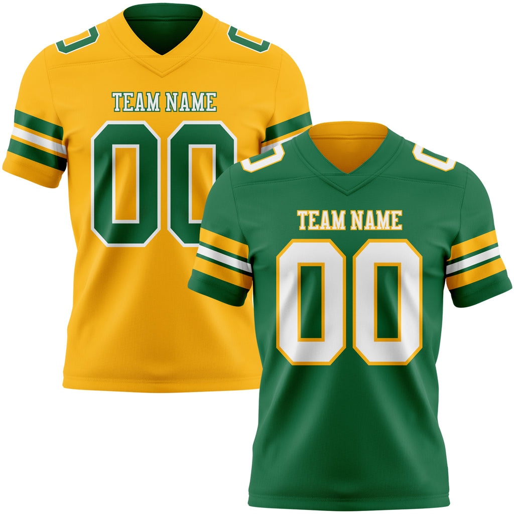 Custom Kelly Green White-Gold Reversible Double Side Authentic Football Jersey