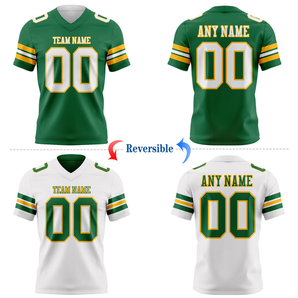Custom Kelly Green White-Gold Reversible Double Side Authentic Football Jersey