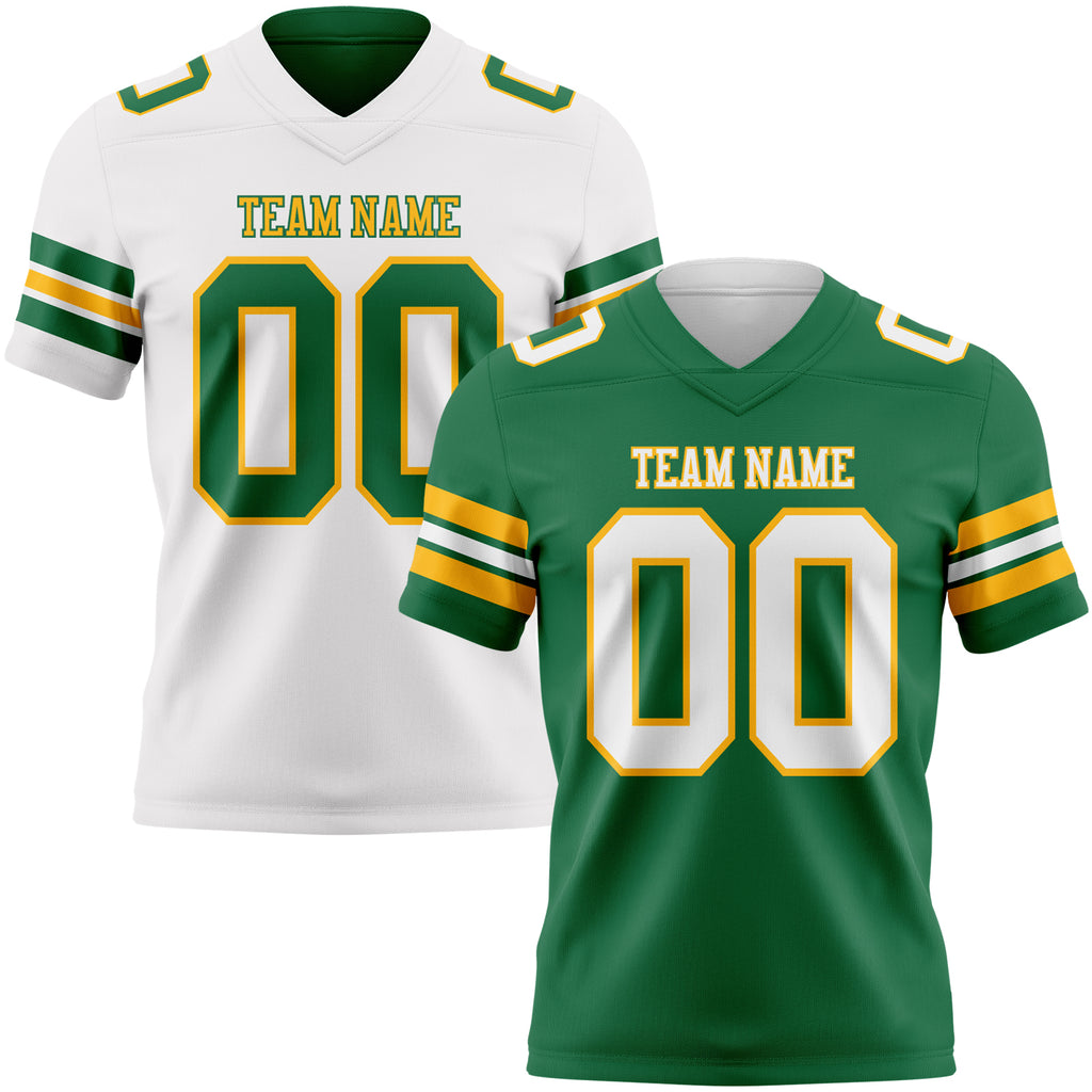 Custom Kelly Green White-Gold Reversible Double Side Authentic Football Jersey