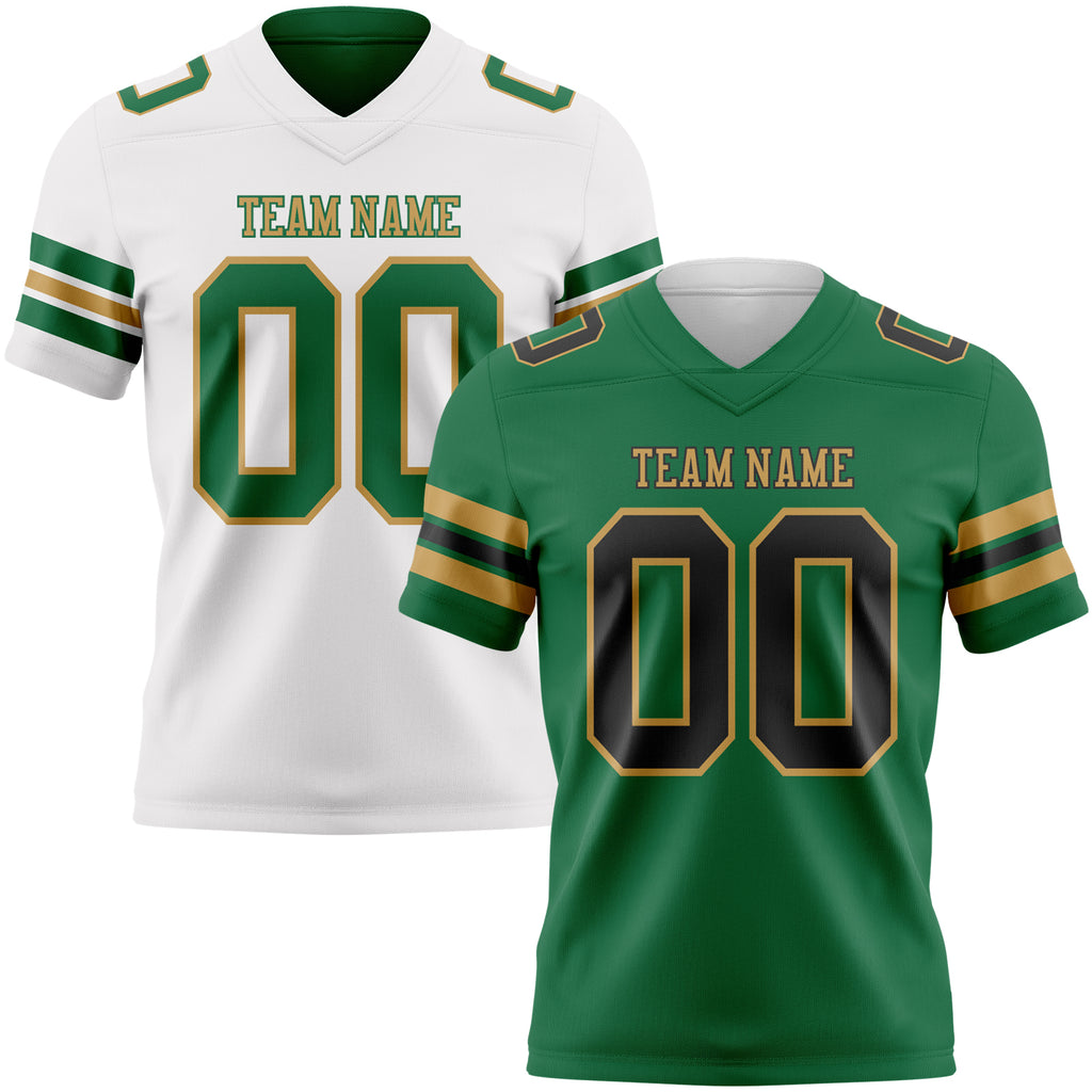 Custom Kelly Green Black-Old Gold Reversible Double Side Authentic Football Jersey
