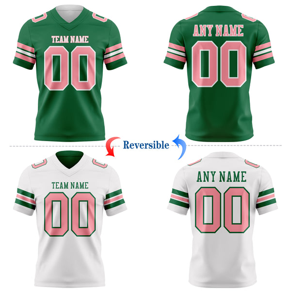 Custom Kelly Green Medium Pink-White Reversible Double Side Authentic Football Jersey