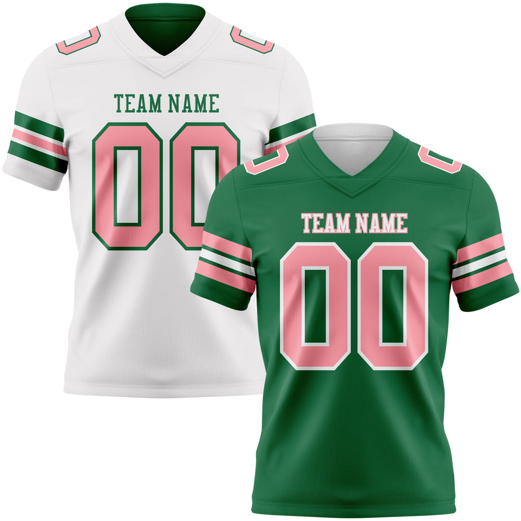 Custom Kelly Green Medium Pink-White Reversible Double Side Authentic Football Jersey