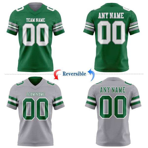 Custom Kelly Green White-Gray Reversible Double Side Authentic Football Jersey