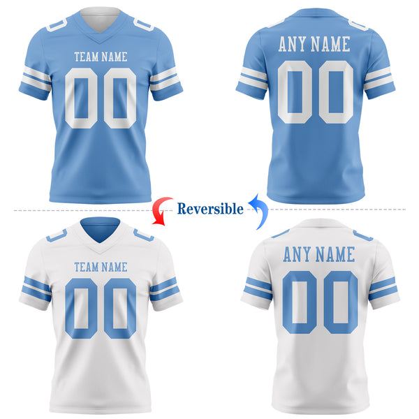 Custom Light Blue-White Reversible Double Side Authentic Football Jersey