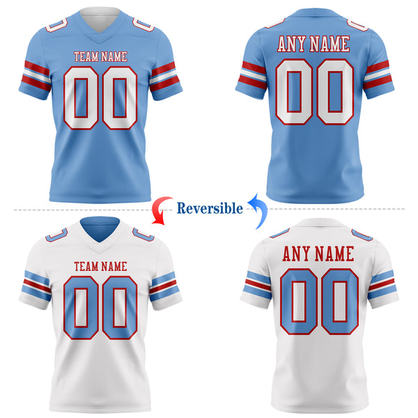 Custom Light Blue White-Red Reversible Double Side Authentic Football Jersey