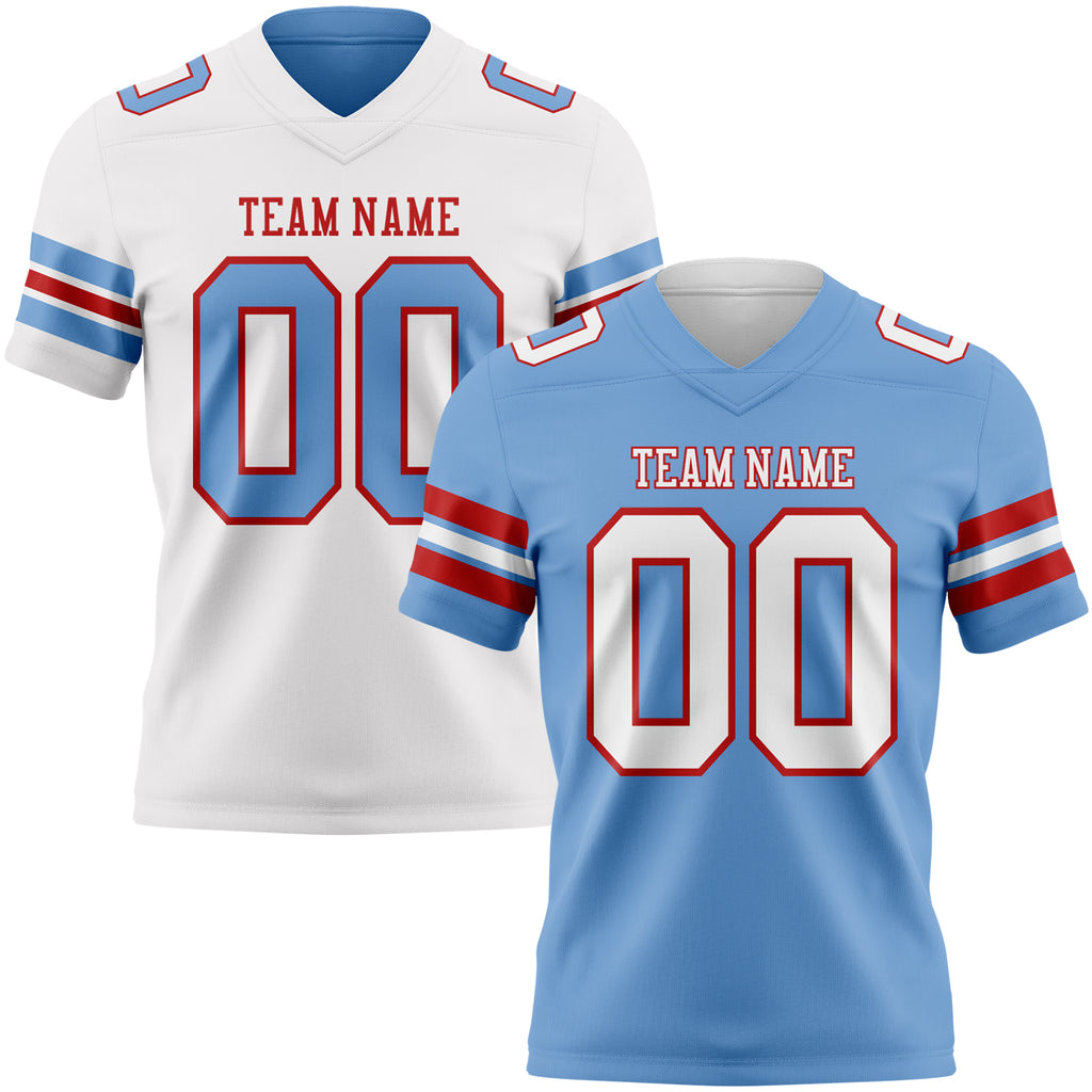 Custom Light Blue White-Red Reversible Double Side Authentic Football Jersey