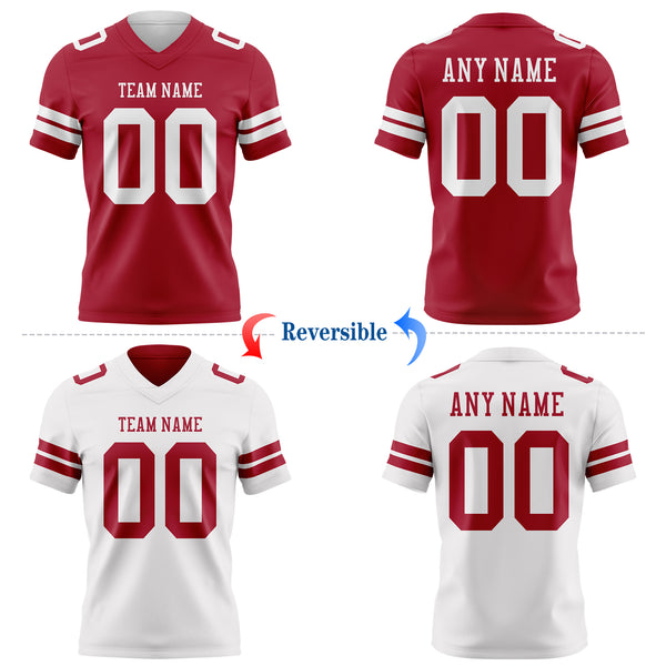 Custom Cardinal-White Reversible Double Side Authentic Football Jersey