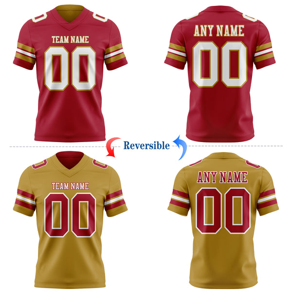 Custom Cardinal White-Old Gold Reversible Double Side Authentic Football Jersey