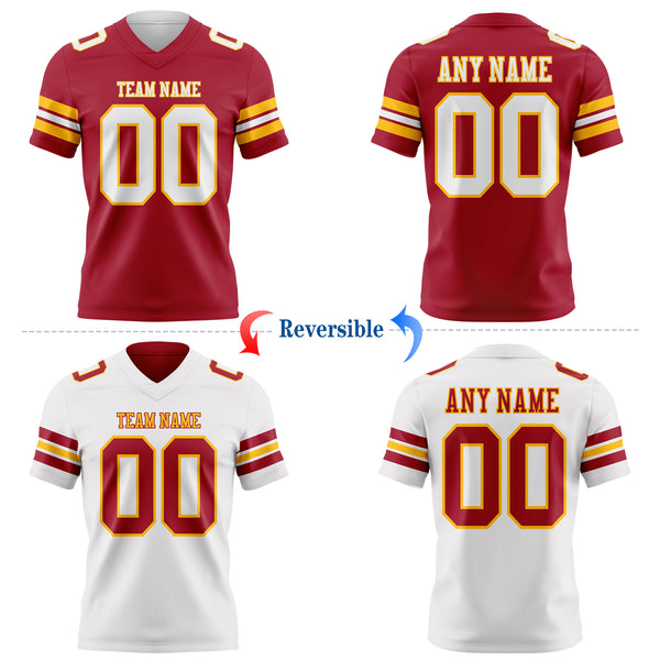 Custom Cardinal White-Gold Reversible Double Side Authentic Football Jersey