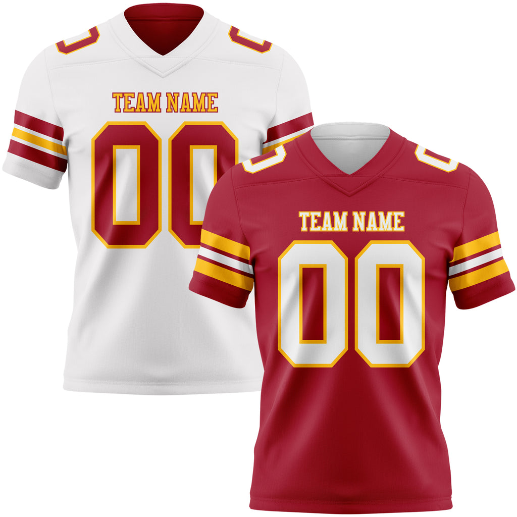 Custom Cardinal White-Gold Reversible Double Side Authentic Football Jersey