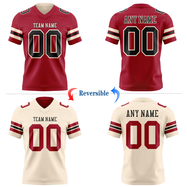 Custom Cardinal Black-Cream Reversible Double Side Authentic Football Jersey