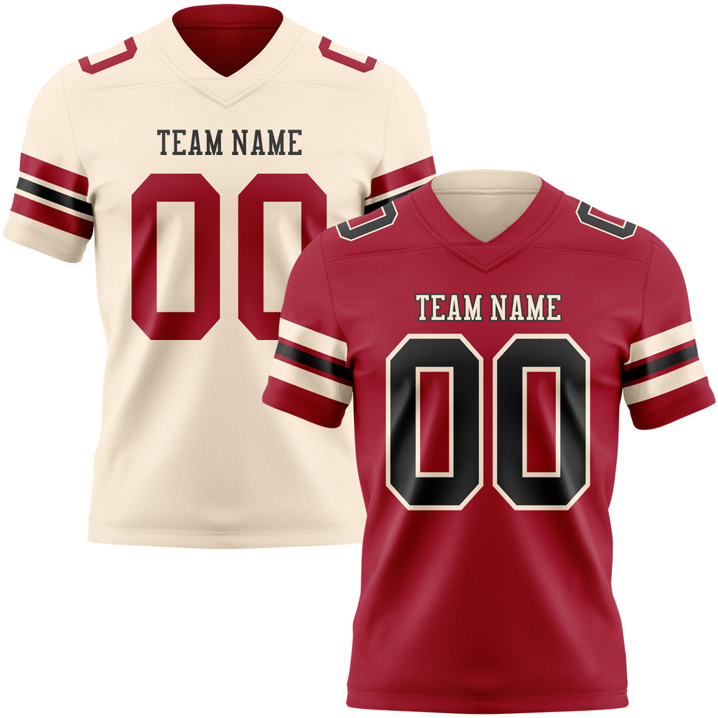 Custom Cardinal Black-Cream Reversible Double Side Authentic Football Jersey